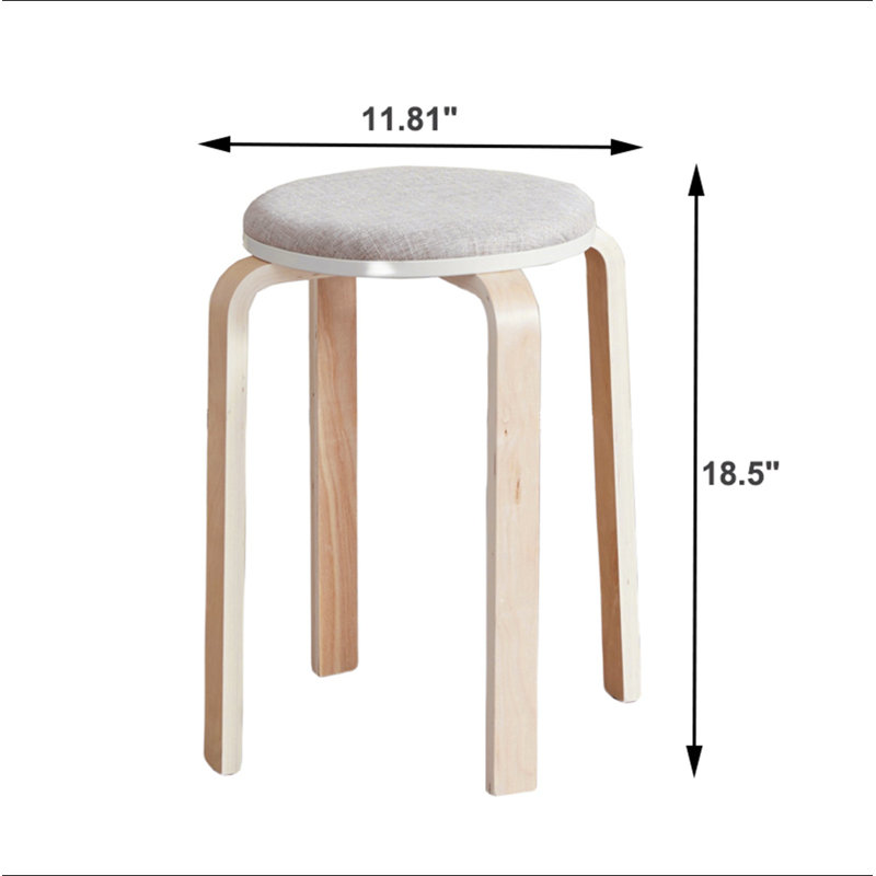 Ensemble de 4 tabourets empilables, tabourets empilables en bois cintré, chaises rondes sans dossier pour la salle à manger, la cuisine et la salle de classe