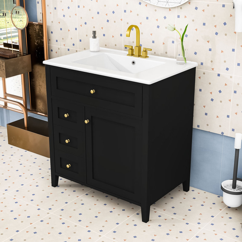 Meuble-lavabo élégant avec 3 tiroirs et construction durable, Noir