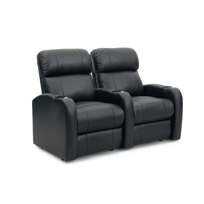 Causeuse de cinéma maison Alizette (rangée de 2), Cuir véritable noir luxueux, Électrique