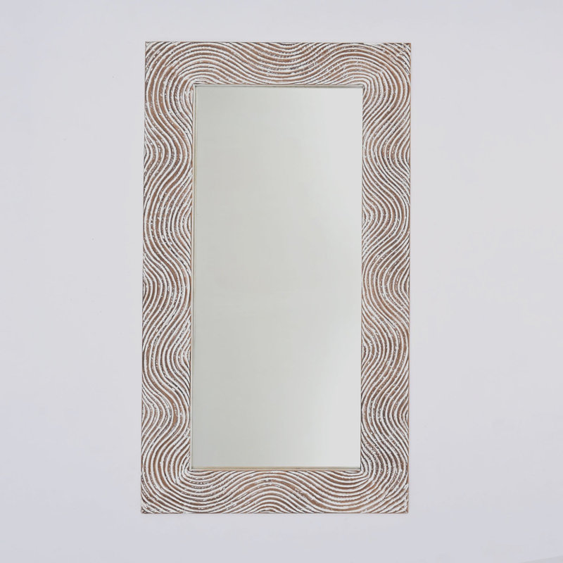 Full Length Mirror | Decorative Framed Mirror | Rustic White Wood Hand carved Rectangle Mirror Accent, 36 x 72" | Floor Mirror