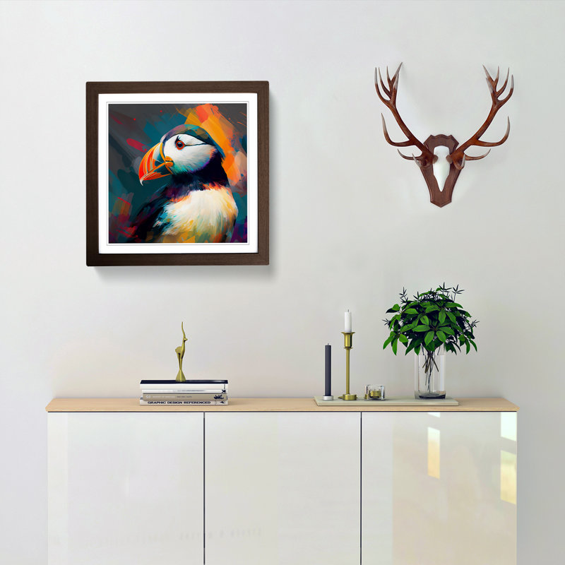Puffin Abstract Expressionism No.1 - Framed Print, Walnut