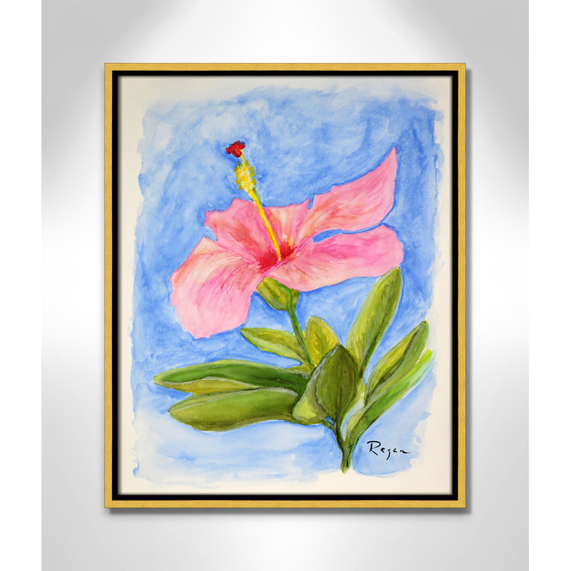 Fleur d'hibiscus rose par Mike Ragan, H 21,5 po x l 17,5 po, Doré