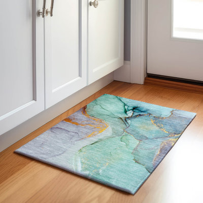 Premium Machine Washable Cerrito AMF506 Teal Rug