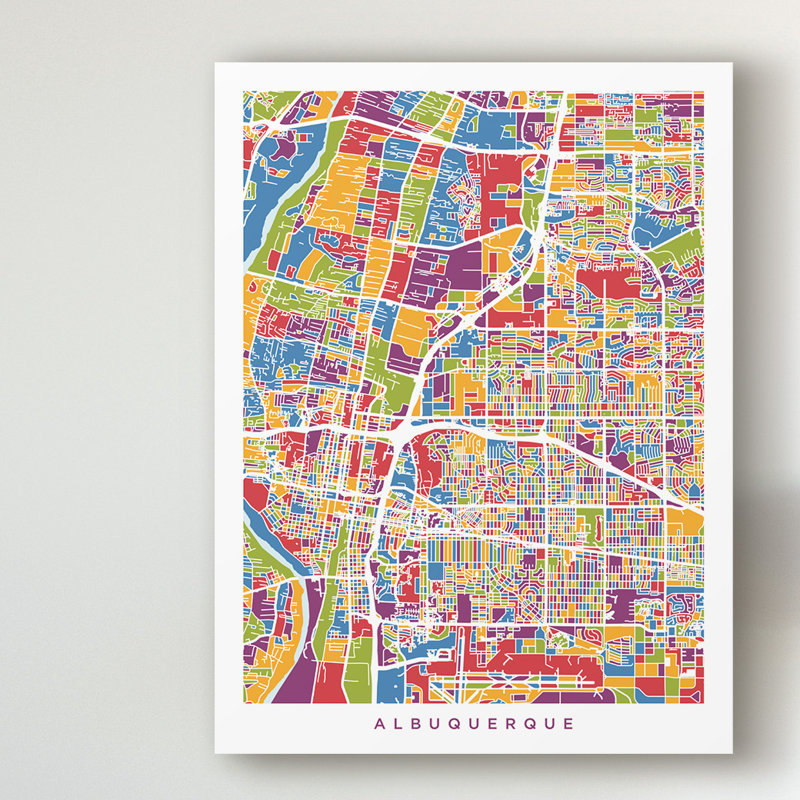 « albuquerque new mexico city street map », impression sur toile tendue, H 24 po x l 18 po x P 2 po