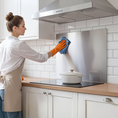 Vevor 30" X 24" Stainless Steel Backsplash For Stove, Ultra Flat Splatter Guard, Wall Shield Range Hood Ba In Silver