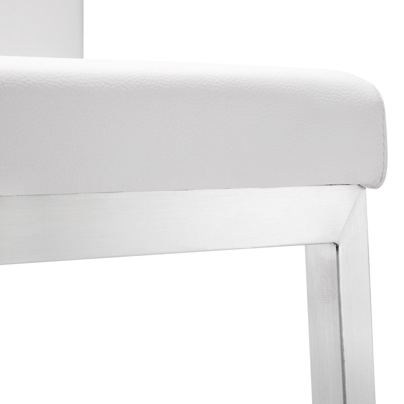 Upholstered Counter Stool with Metal Frame, White/Silver