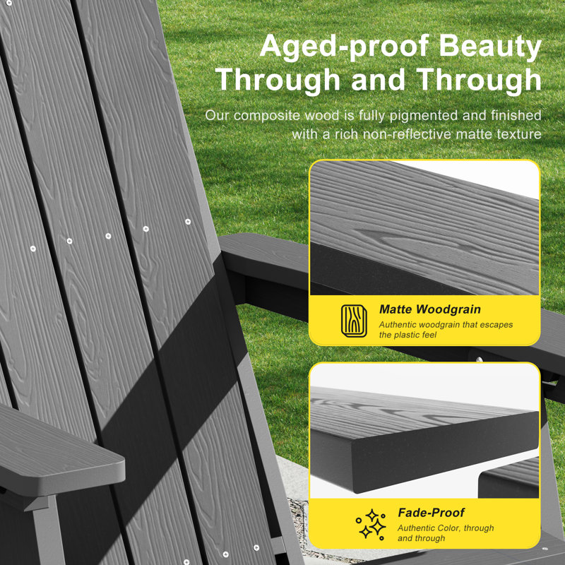 All-Weather HDPE Folding Adirondack Rocking Chair with Retractable Ottoman, 3-Position Adjustable Outdoor Rocking Chair for Patio, Gargen, Deck