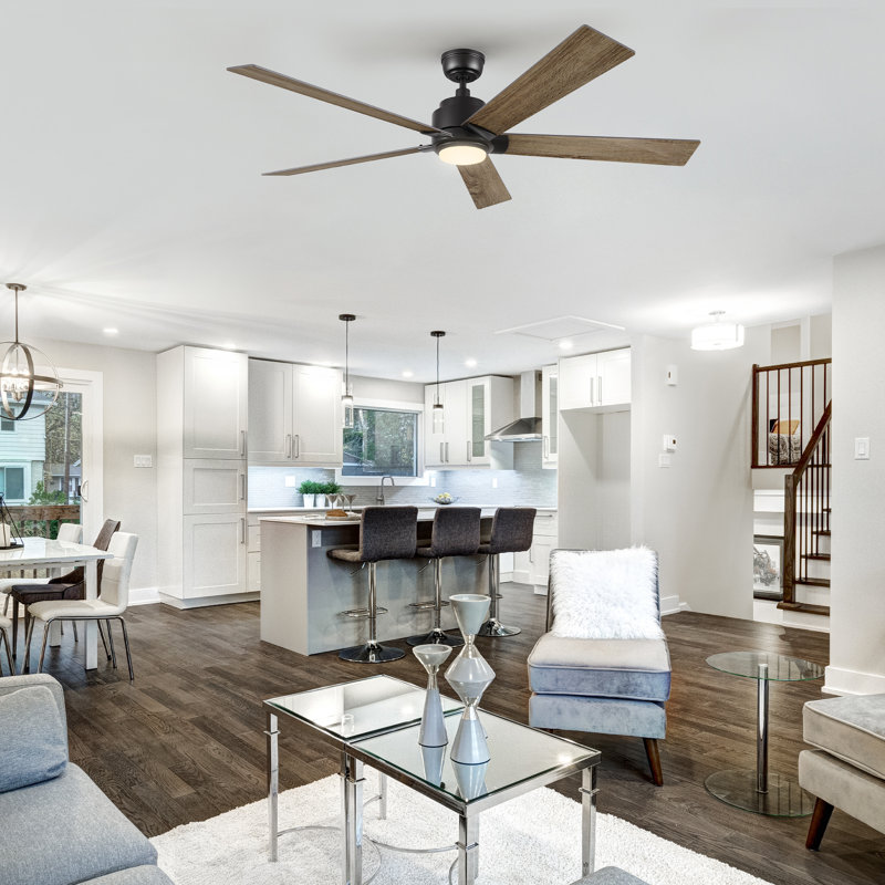 60'' Ceiling Fan with LED Lights, Black, Gray Oak