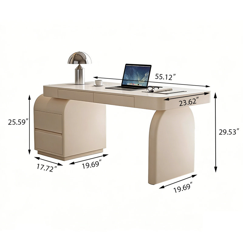 Bureau rectangulaire de style français de 55,12 po de couleur crème, H 29,53 po x l 55,12 po x P 23,62 po