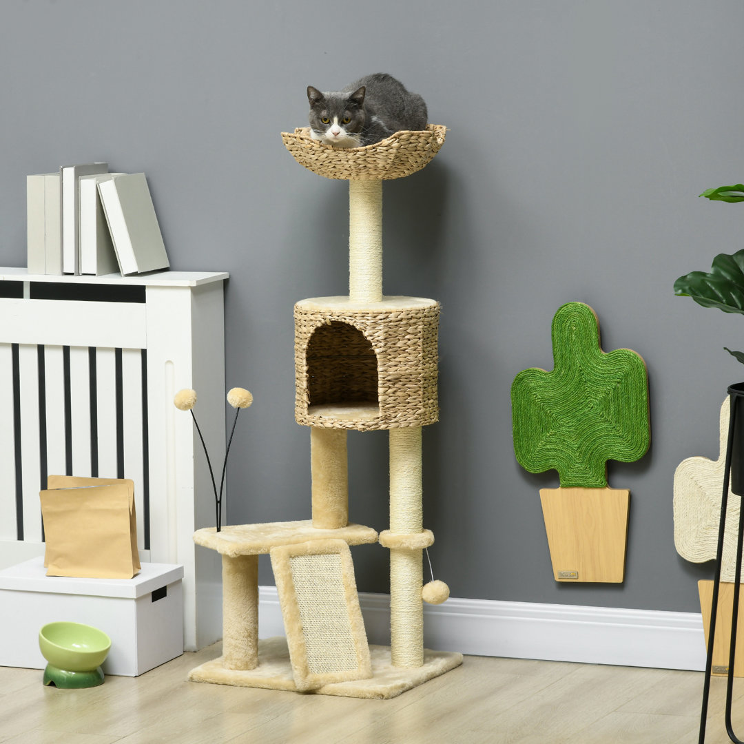 Katzen Kratzbaum 116 cm Katzenbaum mit Katzenhöhle, Katzenbett, Beige