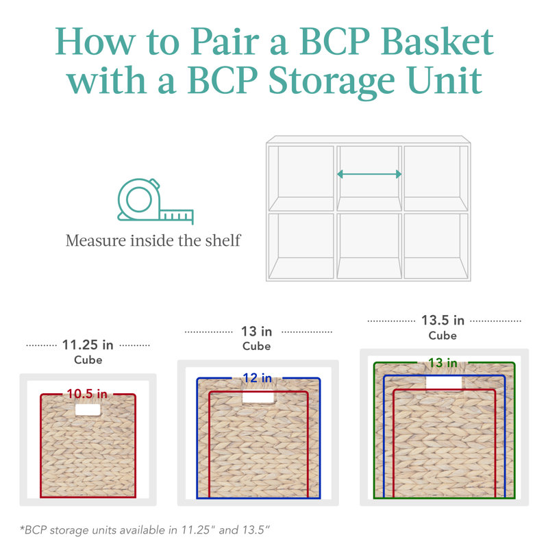 Hyacinth Storage Baskets, 5 Multipurpose Collapsible Organizers w/ Inserts, White, 13" H x 13" W x 13" D