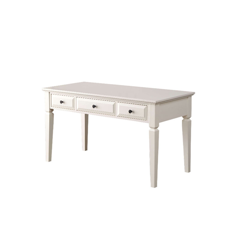 Bureau d'écriture rectangulaire en buis blanc rétro 55,25 po, 3 tiroirs, H 29,53 po x l 55,12 po x P 25,59 po, Blanc