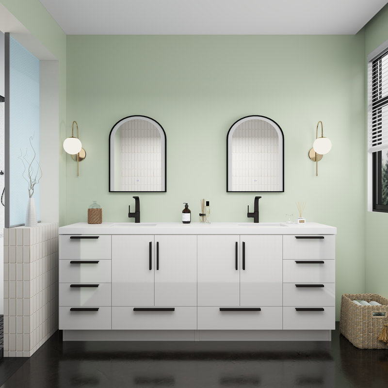 Carla Freestanding Bathroom Vanity with Double Sink, Gloss White, 83"