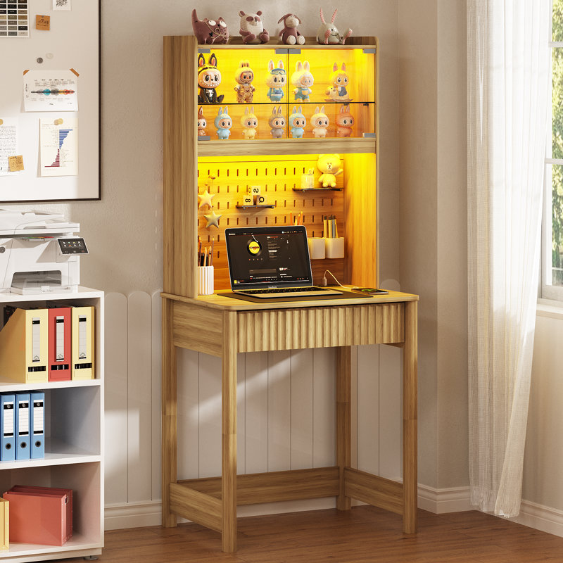 Computer Desk with Power Outlet, Oak