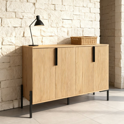 Modern 4-Door Sideboard Buffet Cabinet With Adjustable Shelves And Gold Metal Legs, Versatile Storage Solution For Kitchen, Dining Room, And Living Room