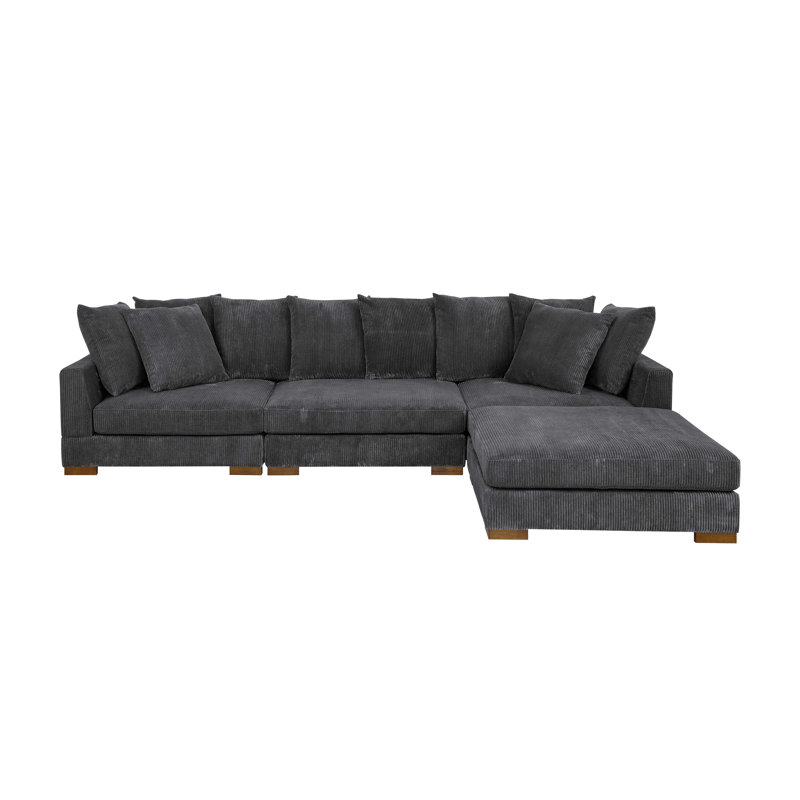 Canapé modulaire rembourré 4 pièces Aubriel, Velours côtelé gris