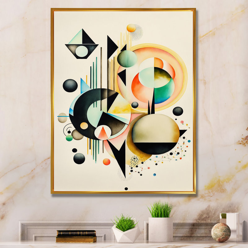 Pastel Minimalist Multi Shape Art IV - peinture sur toile, H 32 po x l 16 po x P 1 po, Toile avec cadre flottant or