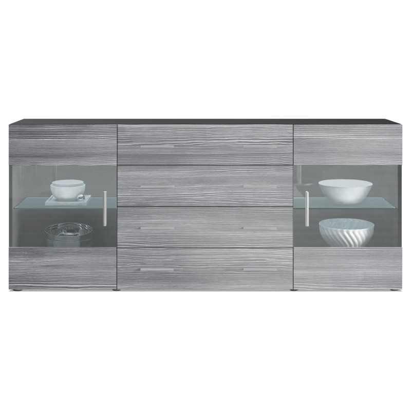 Bari 166cm Sideboard, No, Black (matt)/Oak