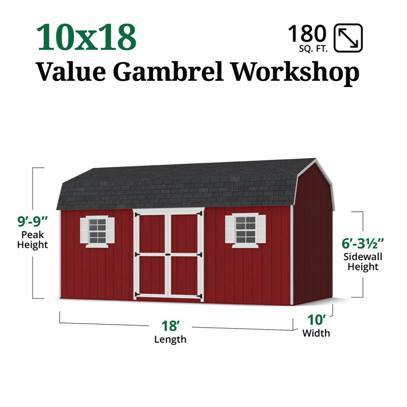 Value Gambrel Workshop Shed, 10x18 With Floor