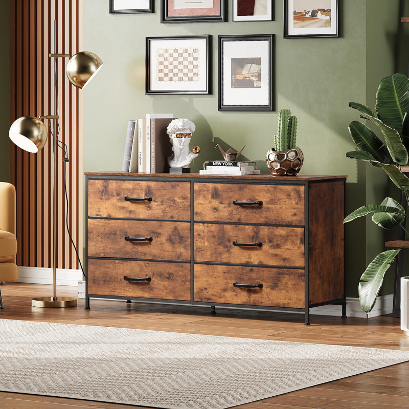 6 Drawer Dresser for Bedroom, 51.2'' Wide Dresser TV Stand for 50, 55, 60 inch TV, Large Long Chest of Drawers with Deep Drawer for Closet, Bedroom, Living Room, Hallway