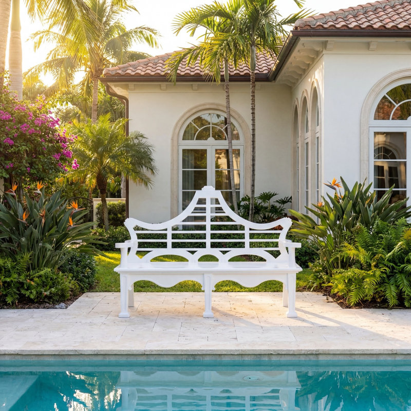 Bay Lake Garden Bench, Jet Black, Hydrangea White