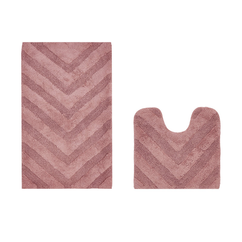Annaclara Premium 100% Cotton 2 Piece Bath Rug Sets with Non-Slip Backing, Machine Washable, Luxurious Chervon Pattern Super Absorbent & Tufted Weave Bath Mat for Bathroom, Shower, and Tub