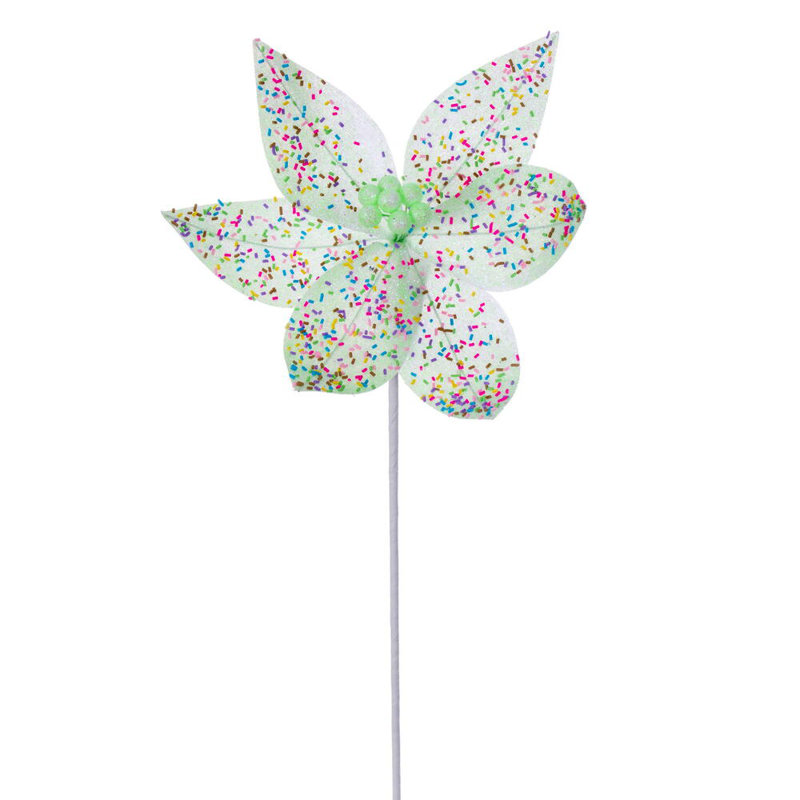 23" Poinsettia Artificial Christmas Stem 4/Bag., Green, White