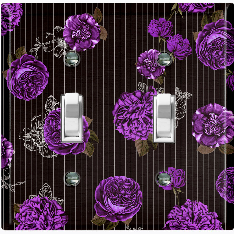 Plaque murale 2 interrupteurs à bascule mauve Roses
