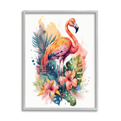 Ba-032-Framed " Modern Tropical Flamingo " by LSR Design Studio