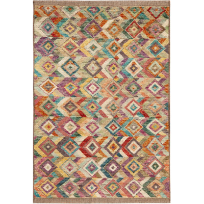 Nazmiyal Collection Contemporary Colorful Diamond Pattern Rug 3ft 5in X 5ft 1in