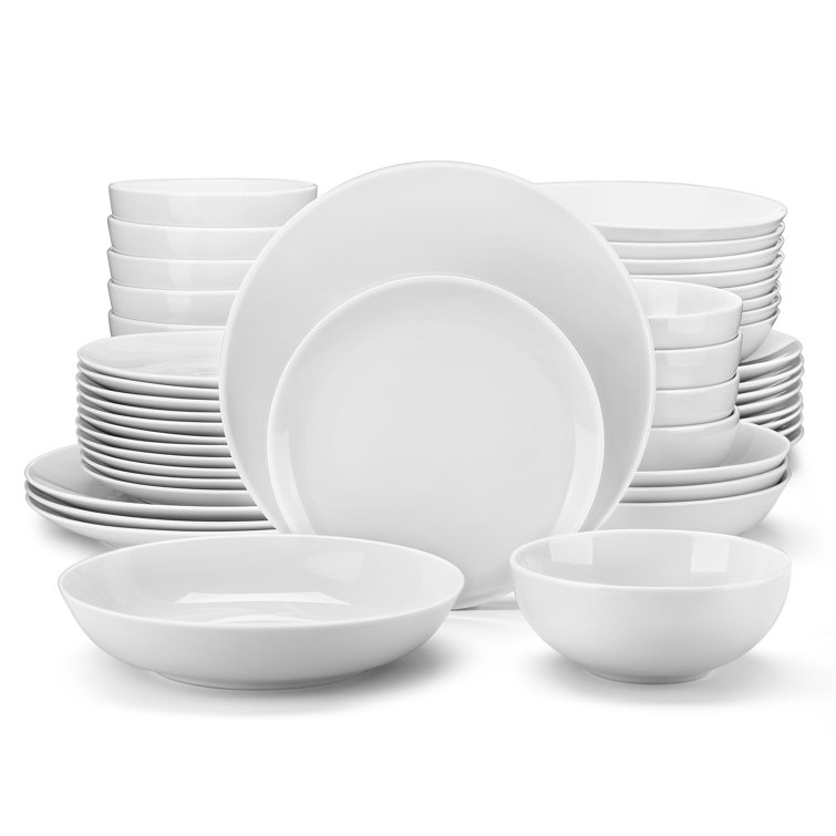 48-Piece White Porcelain China Dinnerware Set, Service For 12