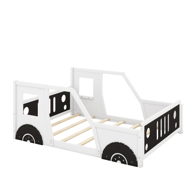 Lit plateforme double avec roulettes, Blanc