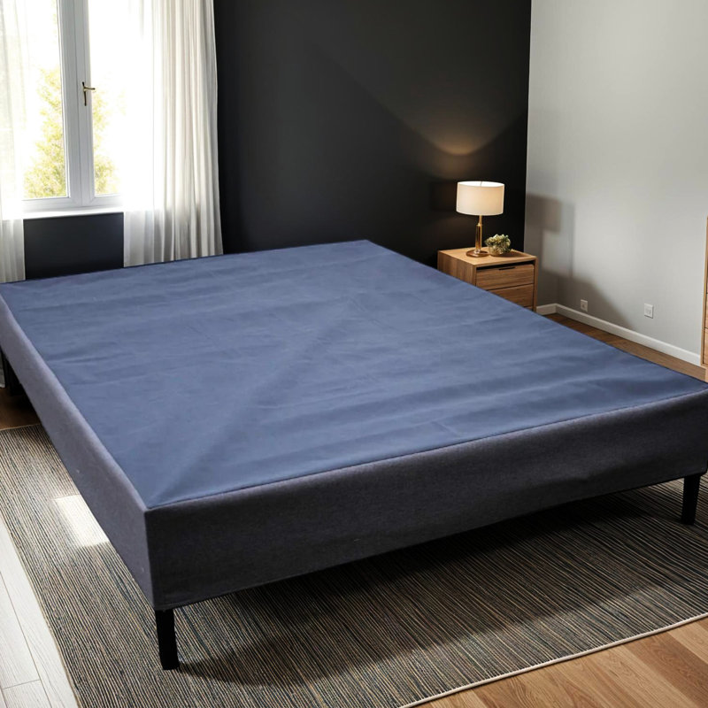 Twin Size Black And Gray Mattress Foundation, Heavy Duty Frame Box Spring In One Structure, Option To Have Legs Or Not, Simple Installation, Compatible With Standard Dimensions, 1000 Lb Capacity, 38