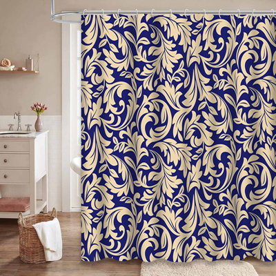 Rideau de douche imperméable à motif floral damassé baroque avec 12 crochets