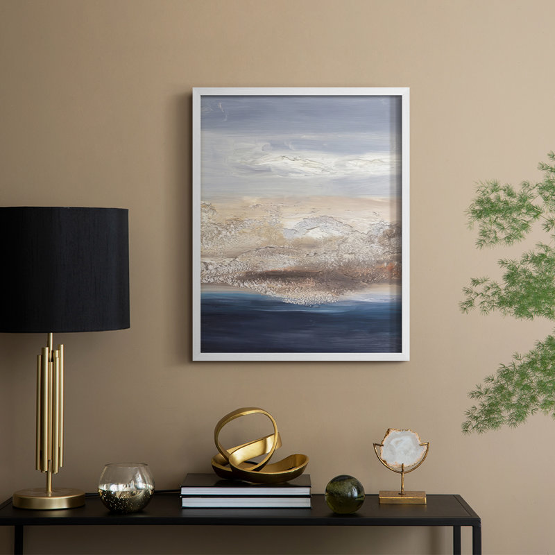 «Tidal Seafoam Horizon I», reproduction encadrée - bois massif, H 30 po x l 24 po, Blanc