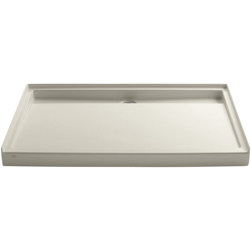 Groove 60" W x 42" D Low Single Threshold Acrylic Alcove Shower Base with Rear Center Drain, Almond
