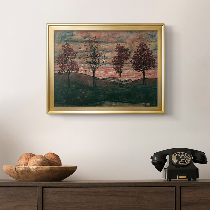 Quatre arbres (Vier Bäume) - Egon Schiele - Toile tendue avec châssis, 1917, Framed Canvas, 18.5x24.5, Doré