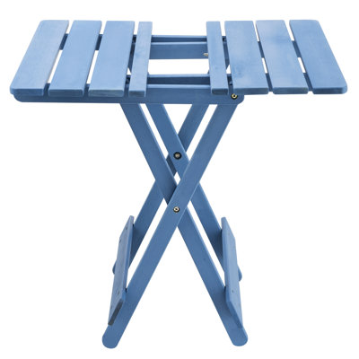 Folding Table For Balcony - Blue Solid Wood, Portable, Space Saving, Backyard Wood Blue, Patio, Backyard, Balcony, Saving