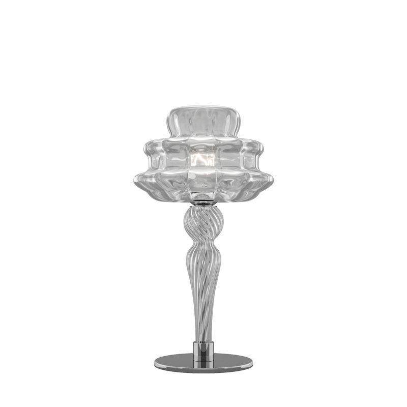 Novecento Table Lamp White Striped Glossy Chrome E12 Ul, Crystal Striped