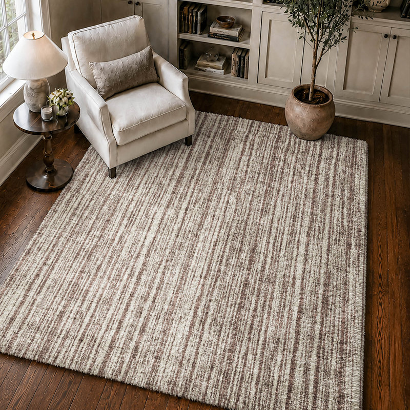 Tapis à rayures Shaggy Dream lavable à la machine de qualité supérieure, Brown, 10' x 14'