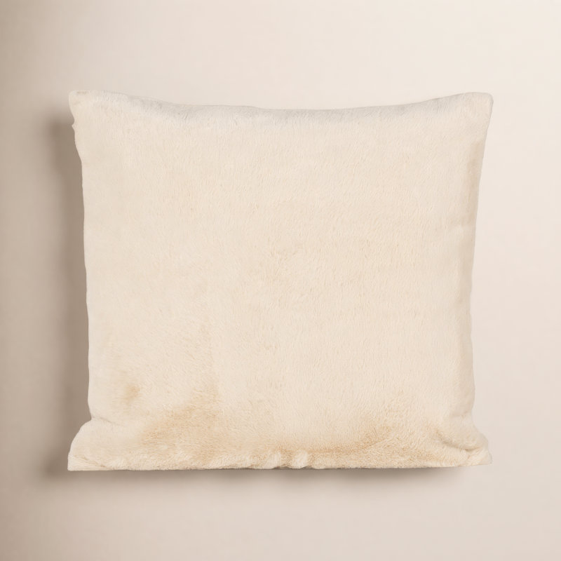 Fawn Faux Fur Throw Pillow, Feather, Square 22", Cream