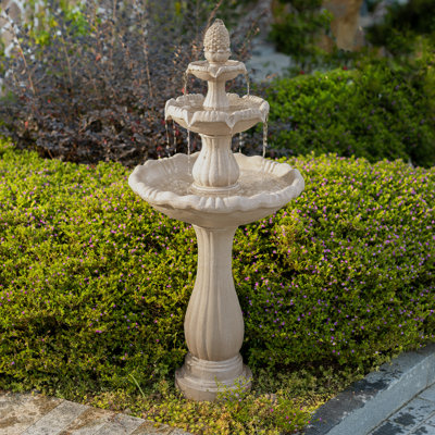 48.03" Italian Outdoor Water Fountain, 3-Tier Garden Fountains and Waterfall with Pump & Pineapple Finial, Freestanding Resin Waterfall Fountain Feature for Patio,Backyard,Home Decor