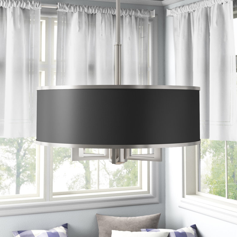 Lustre tambour à abat-jour Berthine, Noir, Nickel brossé