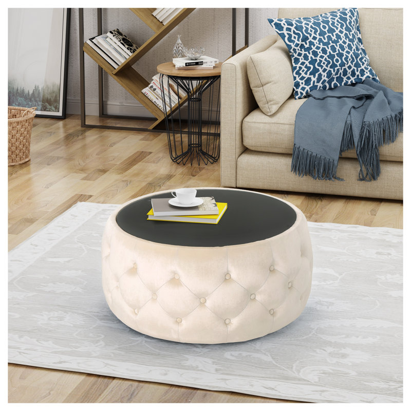 Repose-pieds beige avec rangement en velours