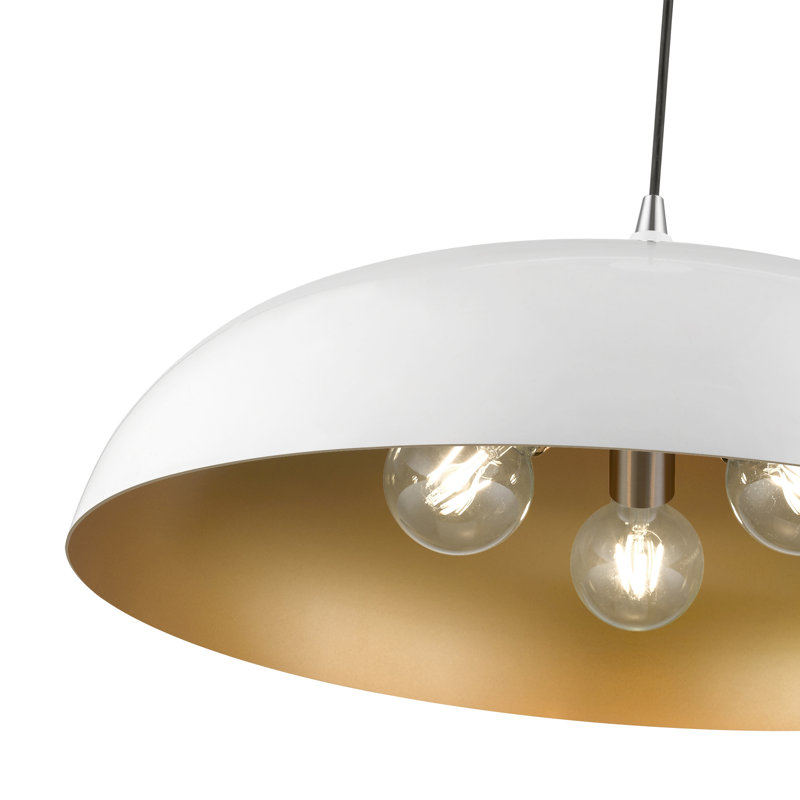 Harleigh Shaded Dome Pendant, Shiny White/Polished Chrome, Shiny White/Gold, 123" H x 23.75" W