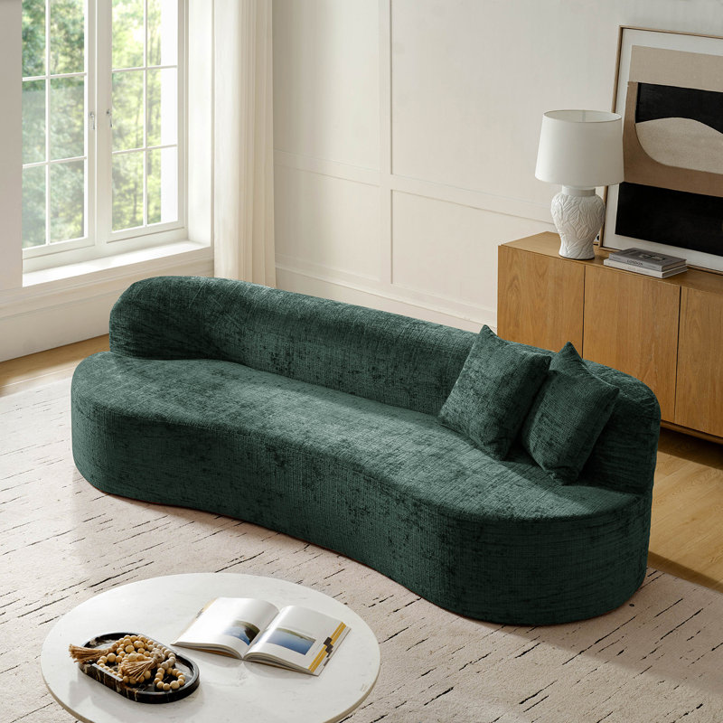 Eliseo Boneless 94.5"W Modern Compression High-Density Foam Sofa with 2 Pillow and No Assembly Needed, Olive