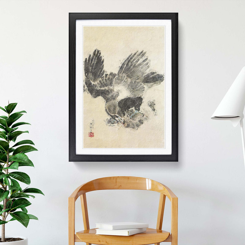 Eagle Attacking a Monkey by Kawanabe Kyosai - Picture Frame Painting Print, 36cm H x 27cm W x 2cm D, Black Framed