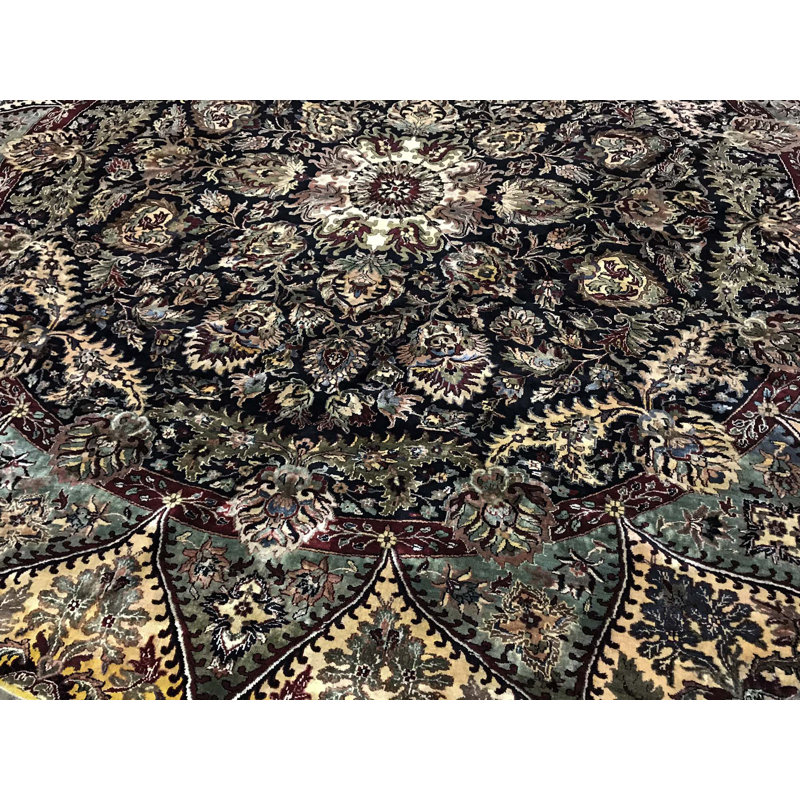 Hand-Knotted High-Quality Black Round Area Rug