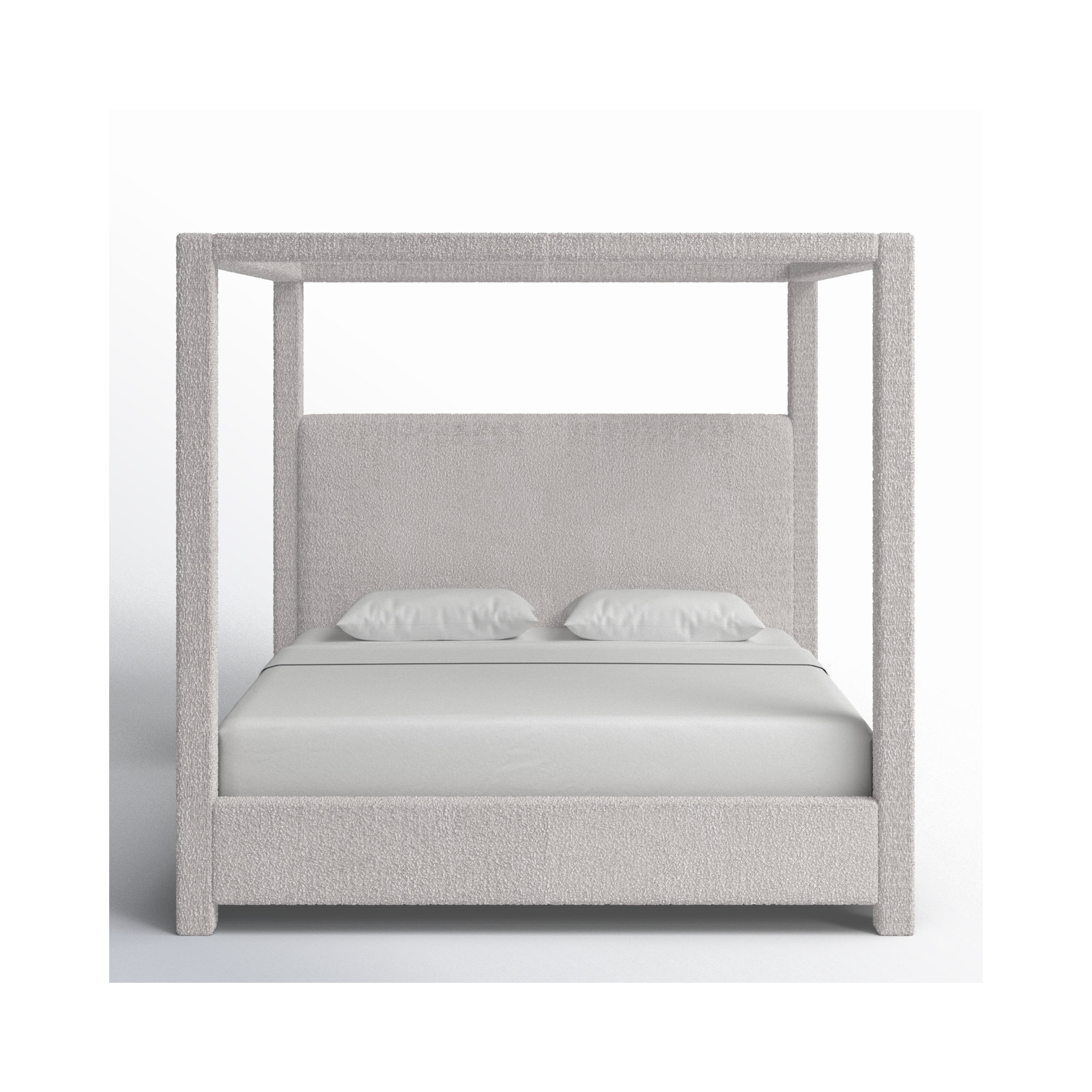 Upholstered Canopy Bed, King, Cream Boucle Fabric