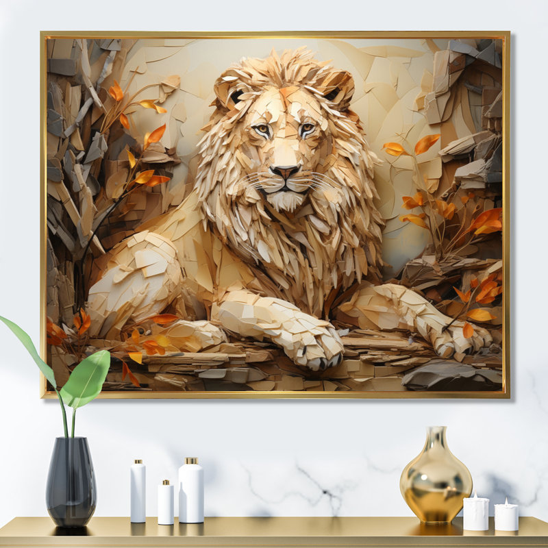 Lion Texture Of The Wild II On Canvas Print, 24" H x 32" W, Cadre flottant doré